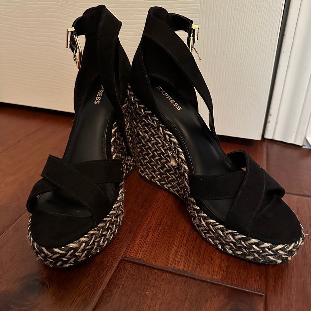 Express Black Faux Suede Wedge